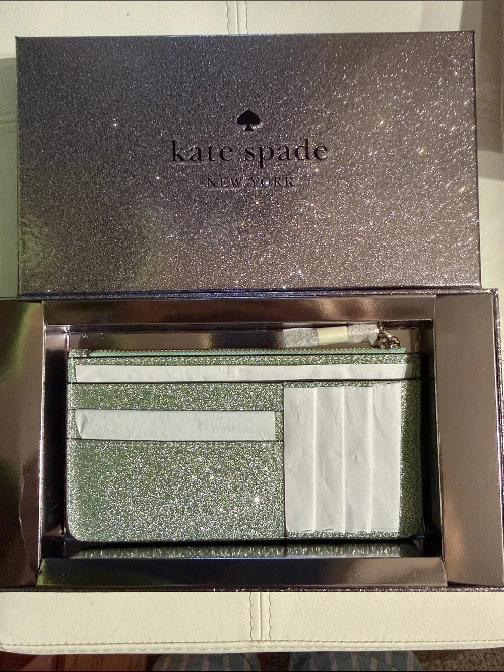 kate spade Glitter Zip Cardholder Wallet - Mint